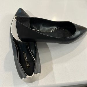 Black leather, with white leather trim flat